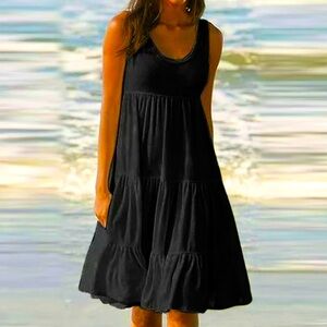 Black ruffle midi lightweight  dress Sz small